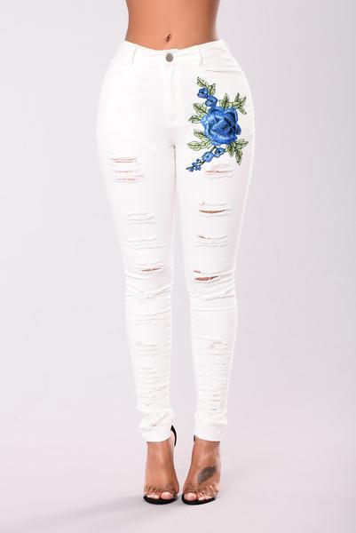 SZ60107 white embroidered jeans